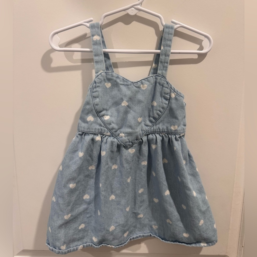 Old Navy Light Blue Denim Dress with White Hearts